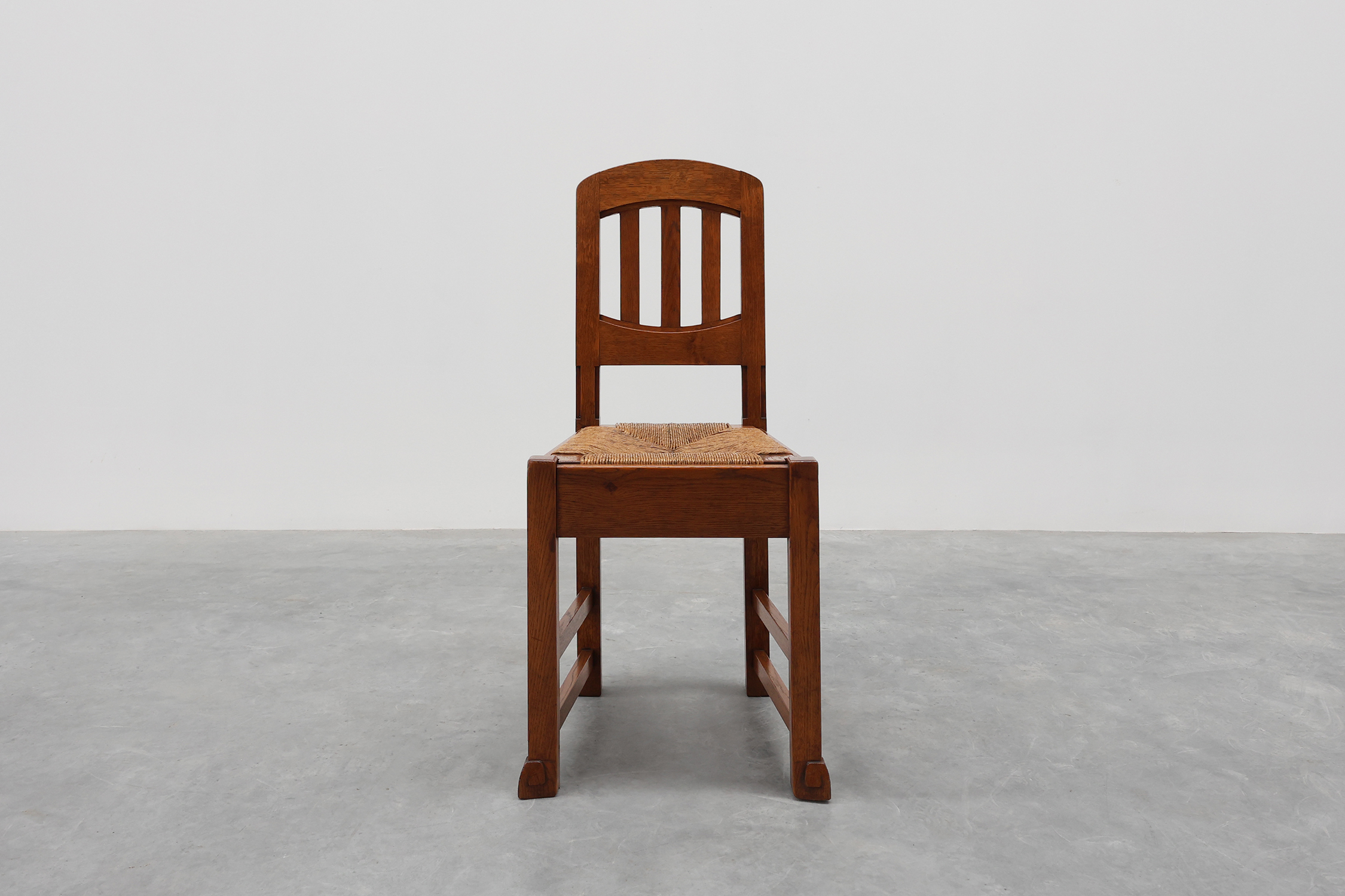 Set of 4 Early Art Deco Oak & Wicker Dining Chairs, Belgium, 1915 thumbnail